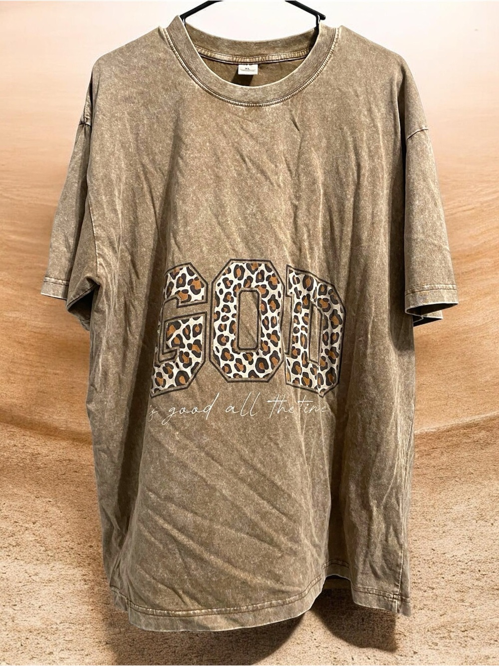 Oversized Brown 'GOD is good all the time’ Graphic Tee with Leopard Accent